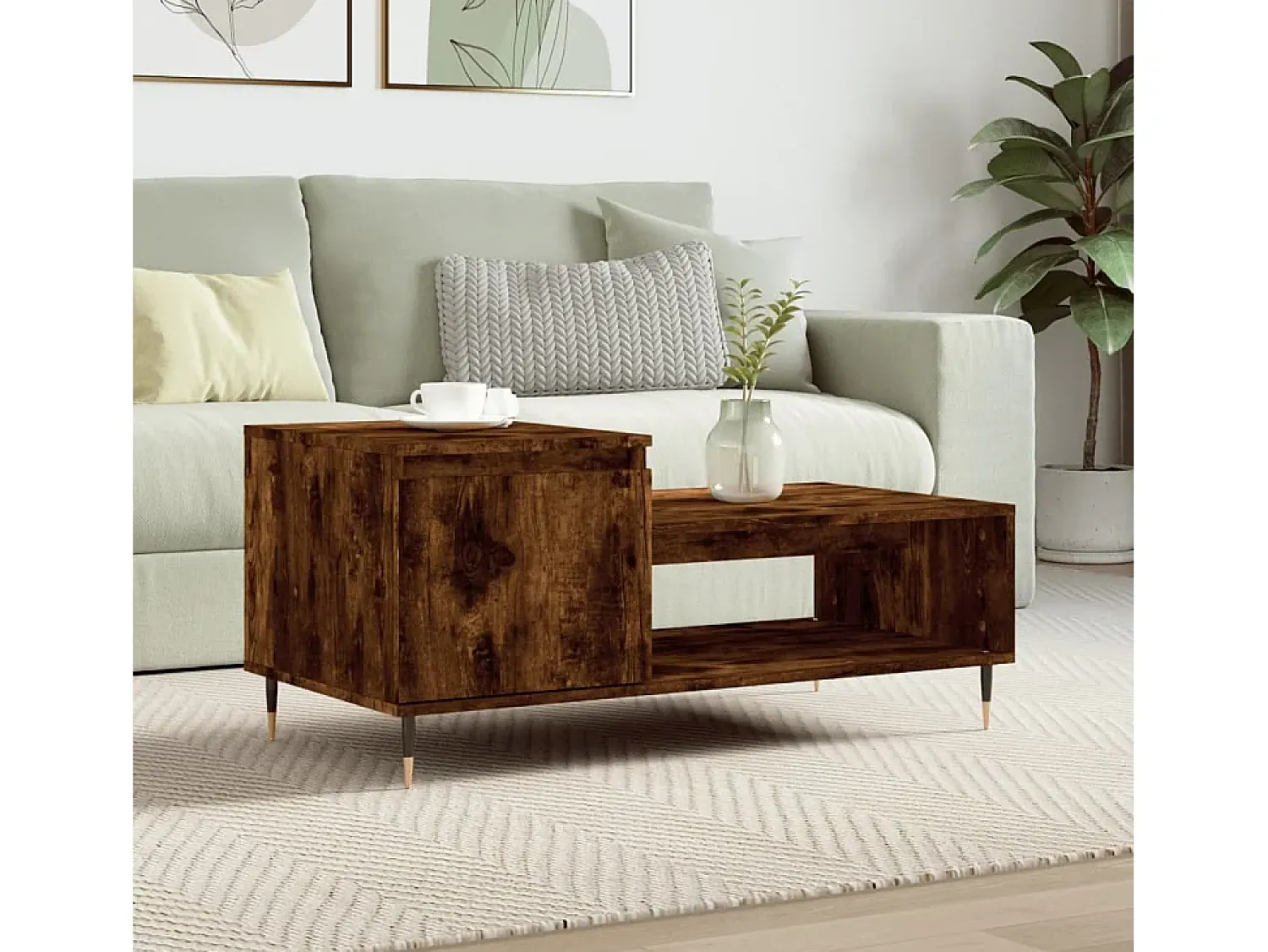 Mesa De Centro| Mesa de centro | Mesa de apoio 100x50x45 cm derivados madeira carvalho fumado Castanho