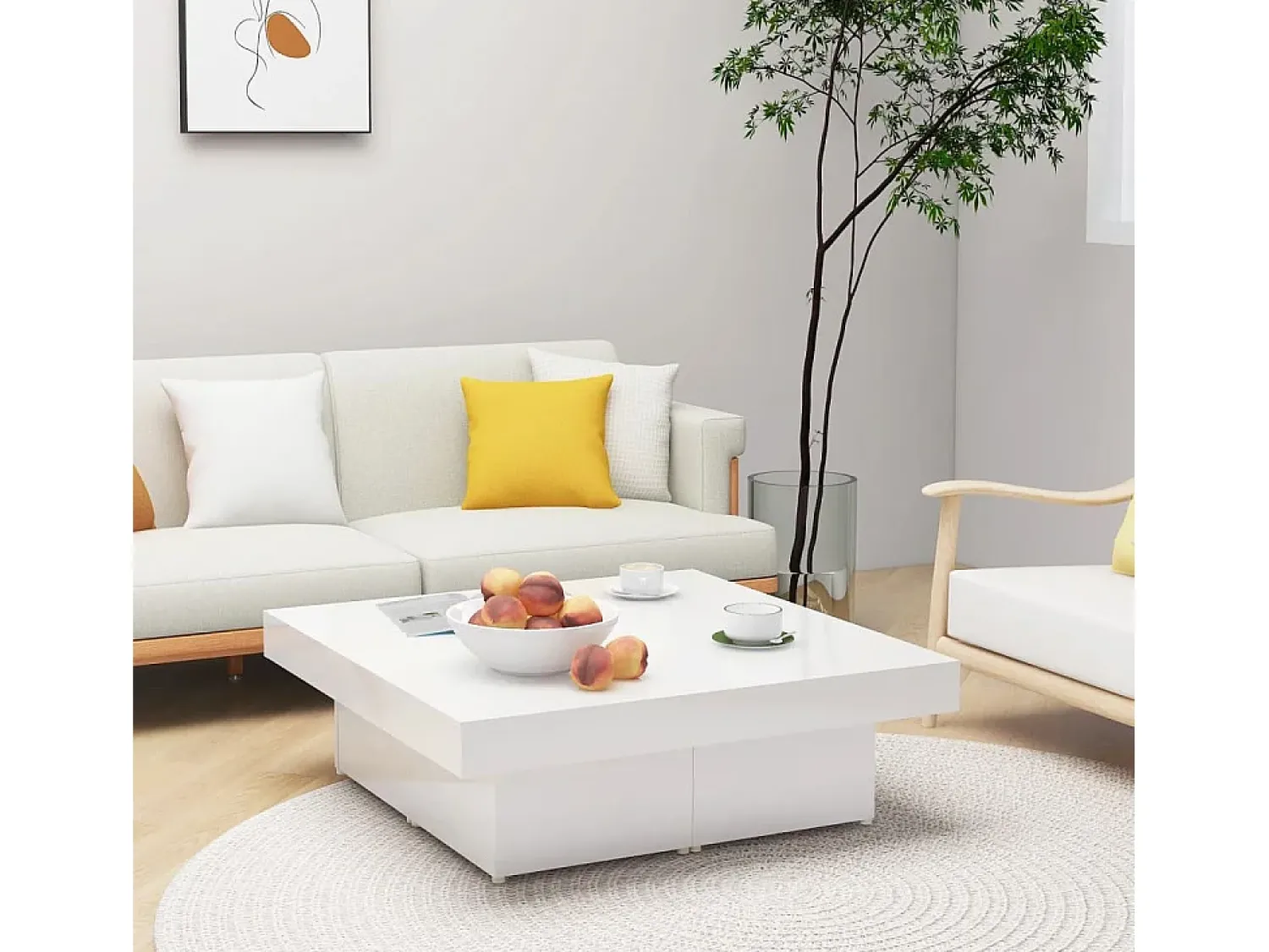 Hot Mesa de centro | Mesa de apoio 90x90x28cm derivados de madeira brilhante Branco