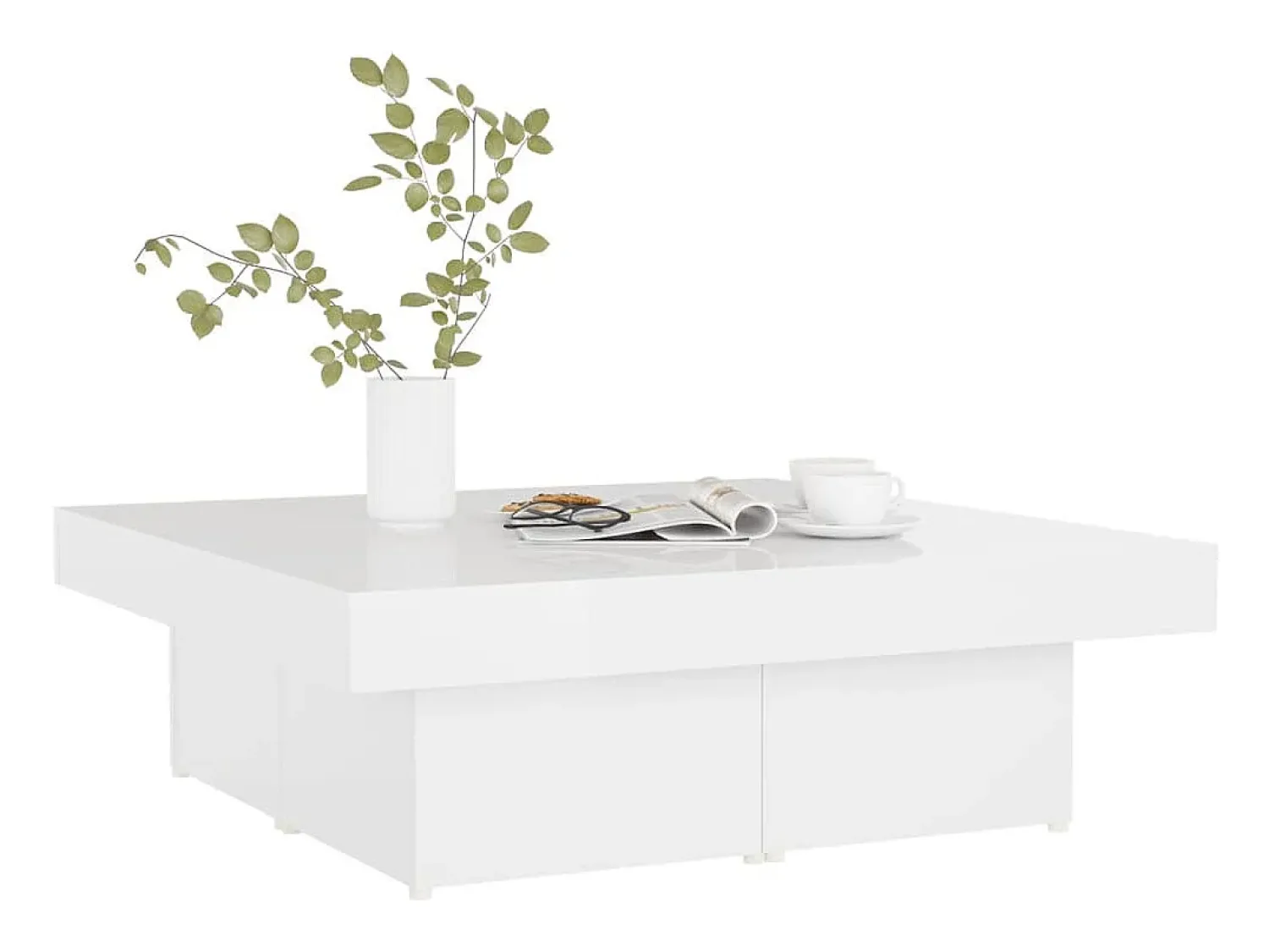 Hot Mesa de centro | Mesa de apoio 90x90x28cm derivados de madeira brilhante Branco