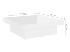 Hot Mesa de centro | Mesa de apoio 90x90x28cm derivados de madeira brilhante Branco