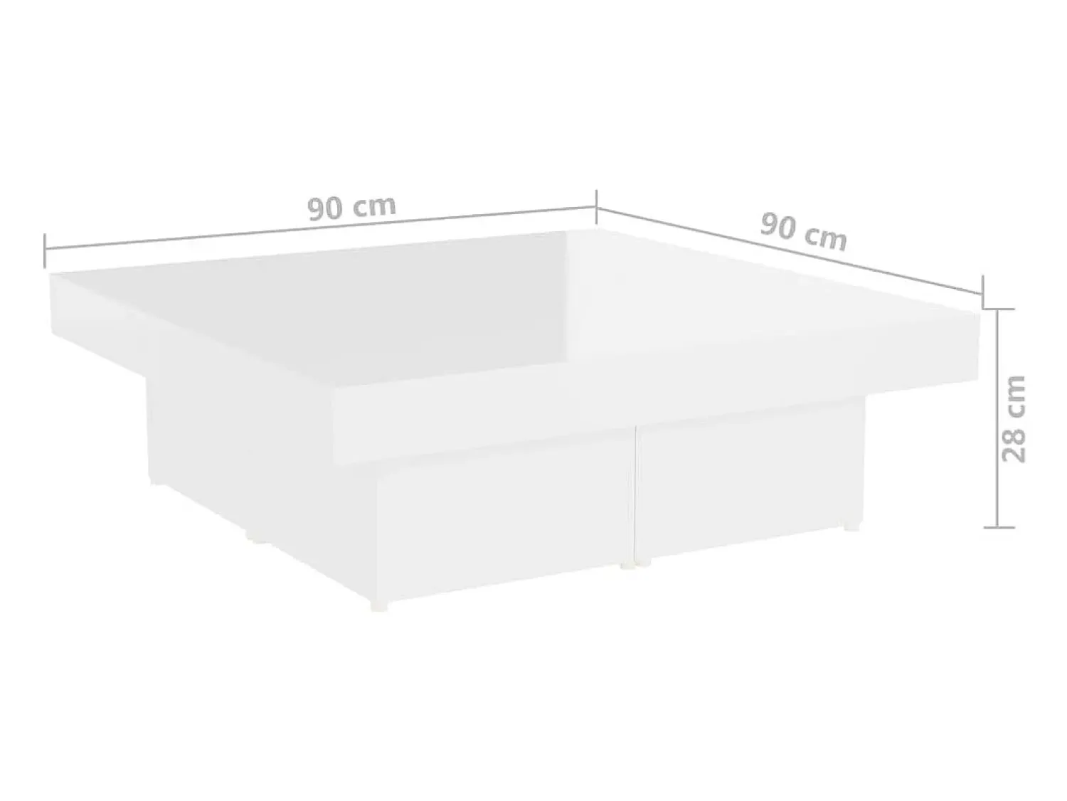 Hot Mesa de centro | Mesa de apoio 90x90x28cm derivados de madeira brilhante Branco