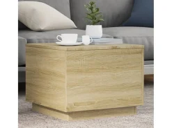 Mesa De Centro* Mesa de centro | Mesa de apoio com luzes LED 50x50x40 cm carvalho sonoma Castanho