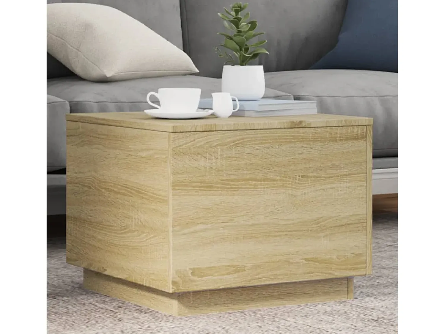 Mesa De Centro* Mesa de centro | Mesa de apoio com luzes LED 50x50x40 cm carvalho sonoma Castanho