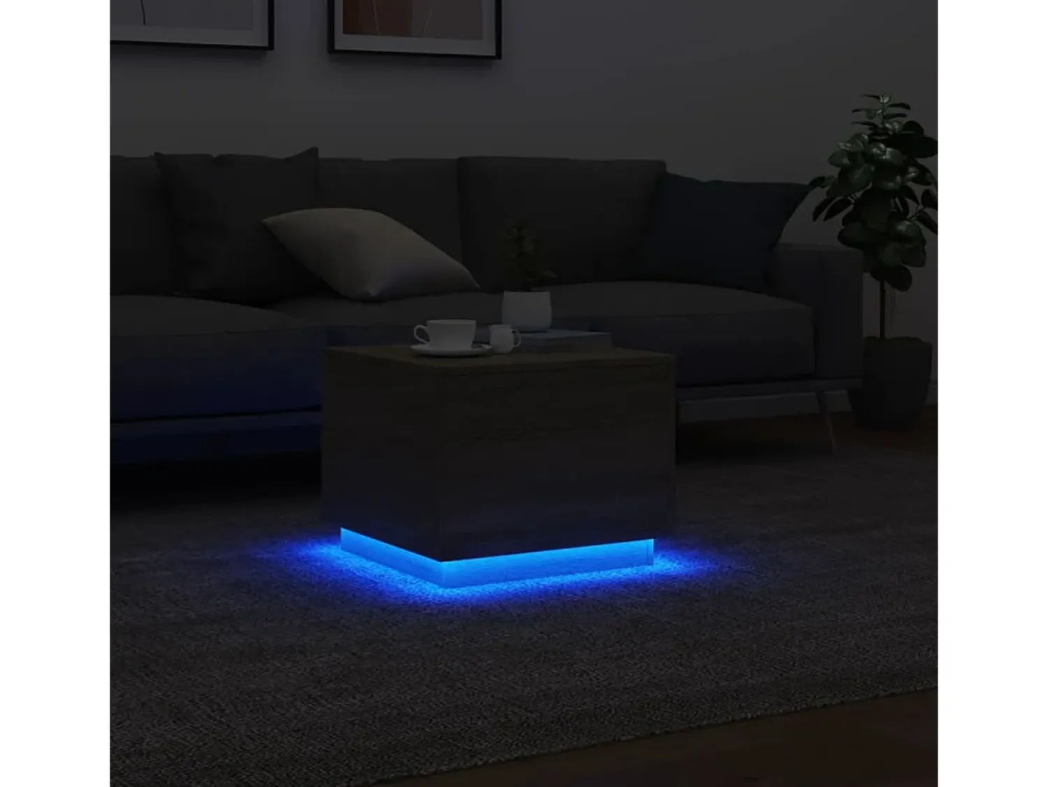 Mesa De Centro* Mesa de centro | Mesa de apoio com luzes LED 50x50x40 cm carvalho sonoma Castanho