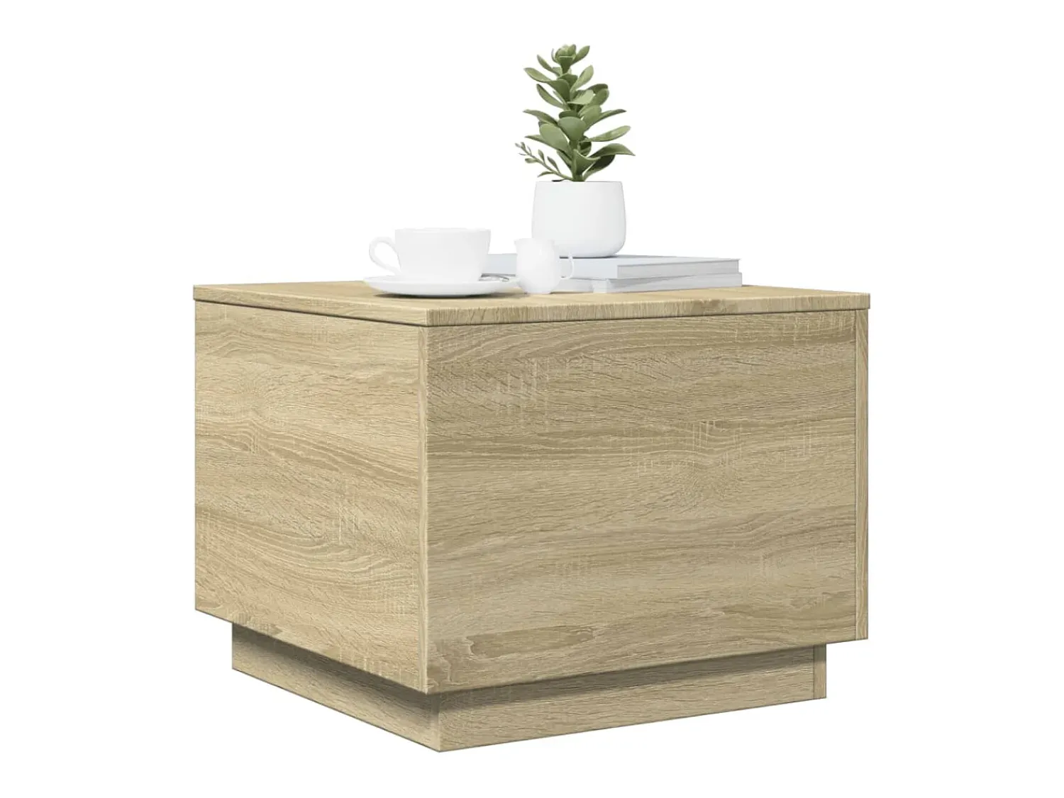 Mesa De Centro* Mesa de centro | Mesa de apoio com luzes LED 50x50x40 cm carvalho sonoma Castanho