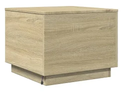 Mesa De Centro* Mesa de centro | Mesa de apoio com luzes LED 50x50x40 cm carvalho sonoma Castanho