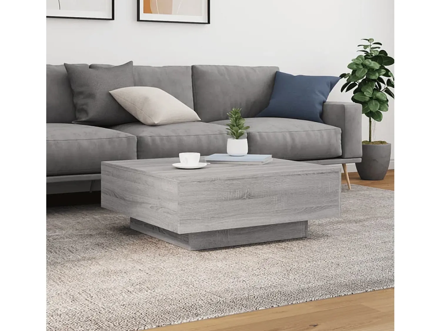 Outlet Mesa de centro | Mesa de apoio 80x80x31 cm contraplacado sonoma Cinzento