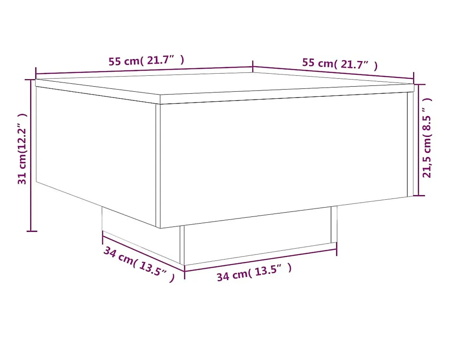 Mesa de centro | Mesa de apoio 55x55x31 cm derivados de madeira^ Mesa De Centro
