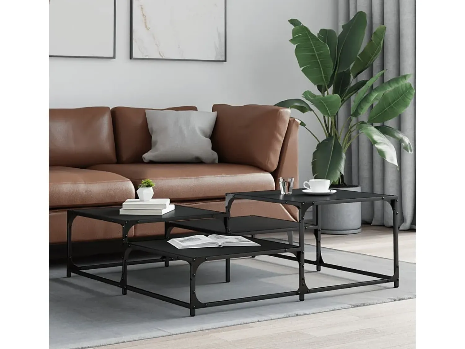 Outlet Mesa de centro | Mesa de apoio 107x107x40 cm derivados de madeira Preto