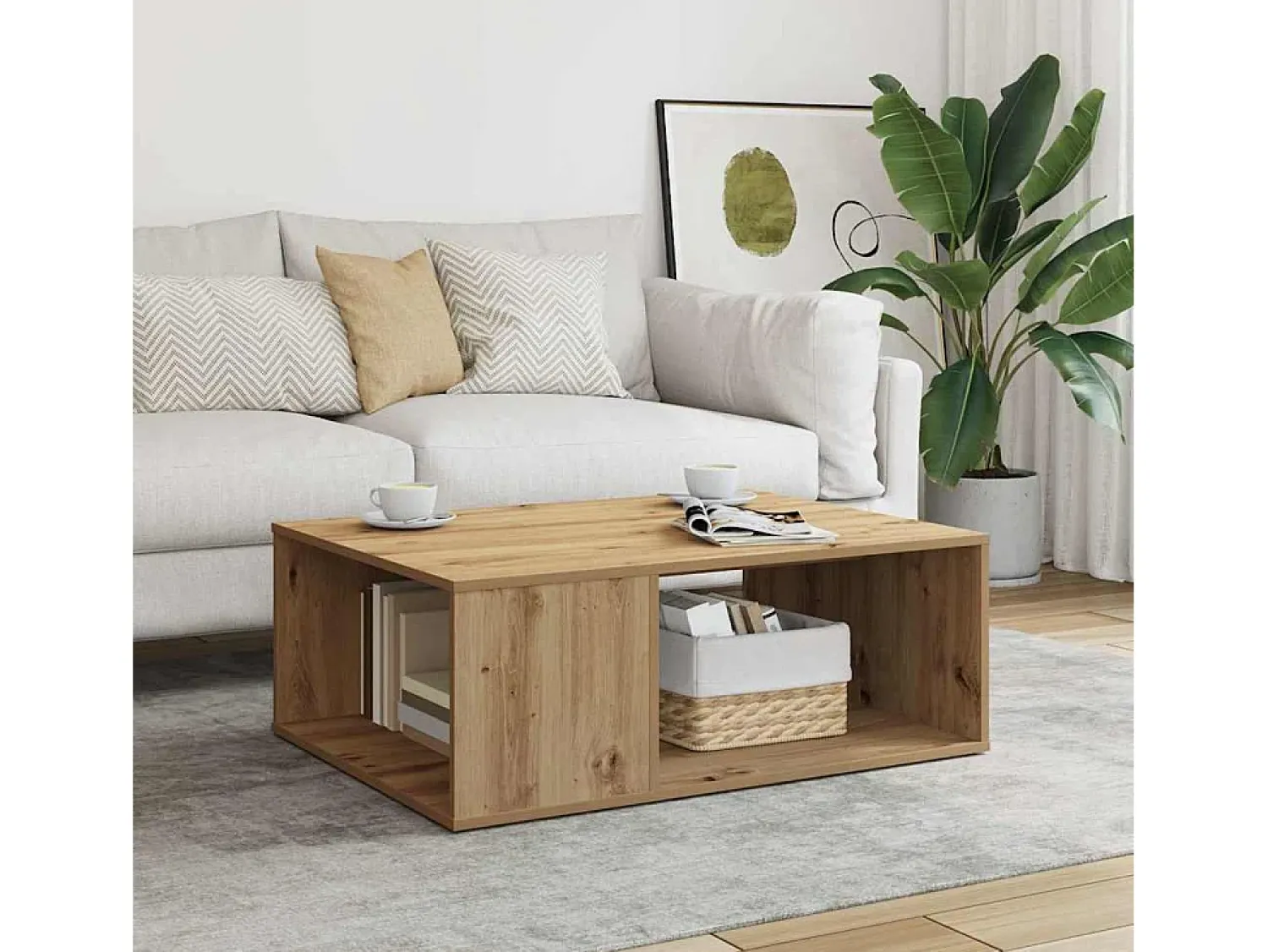 Mesa de centro | Mesa de apoio 90x67x33 cm deriv. madeira carvalho artisiano Castanho