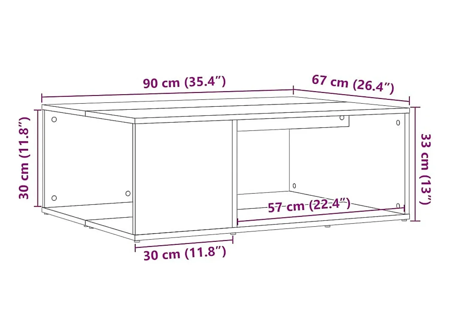 Mesa de centro | Mesa de apoio 90x67x33 cm deriv. madeira carvalho artisiano Castanho