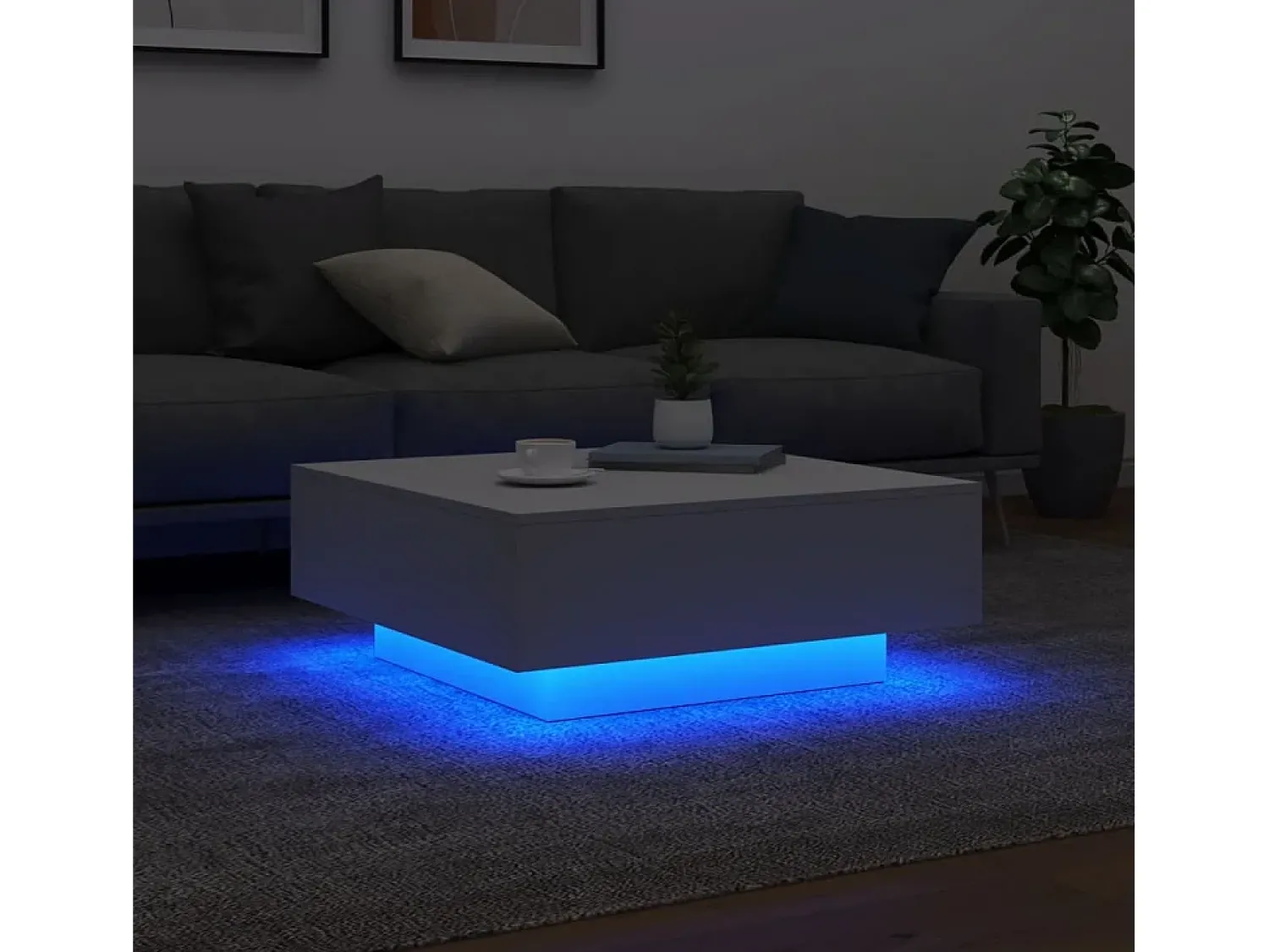 Mesa de centro | Mesa de apoio | Mesa de café com luzes LED 80x80x31cm^ Mesa De Centro