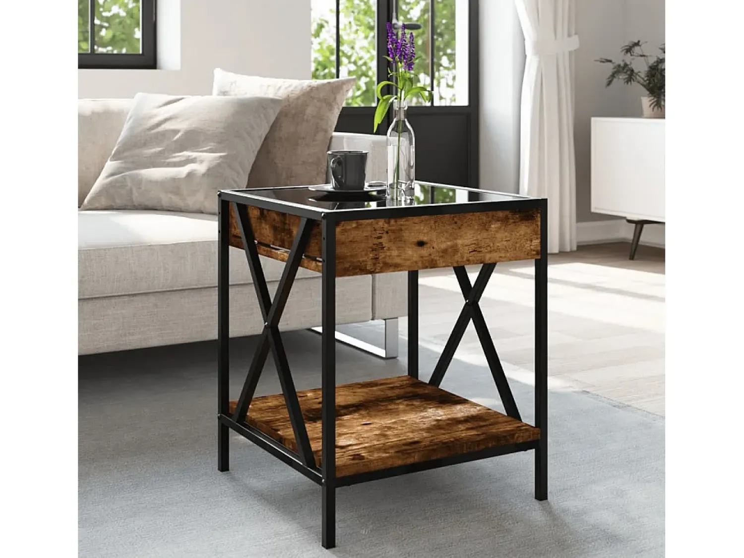 Mesa de centro | Mesa de apoio luzes LED Infinity 40x40x49 cm carvalho fumado^ Mesa De Centro