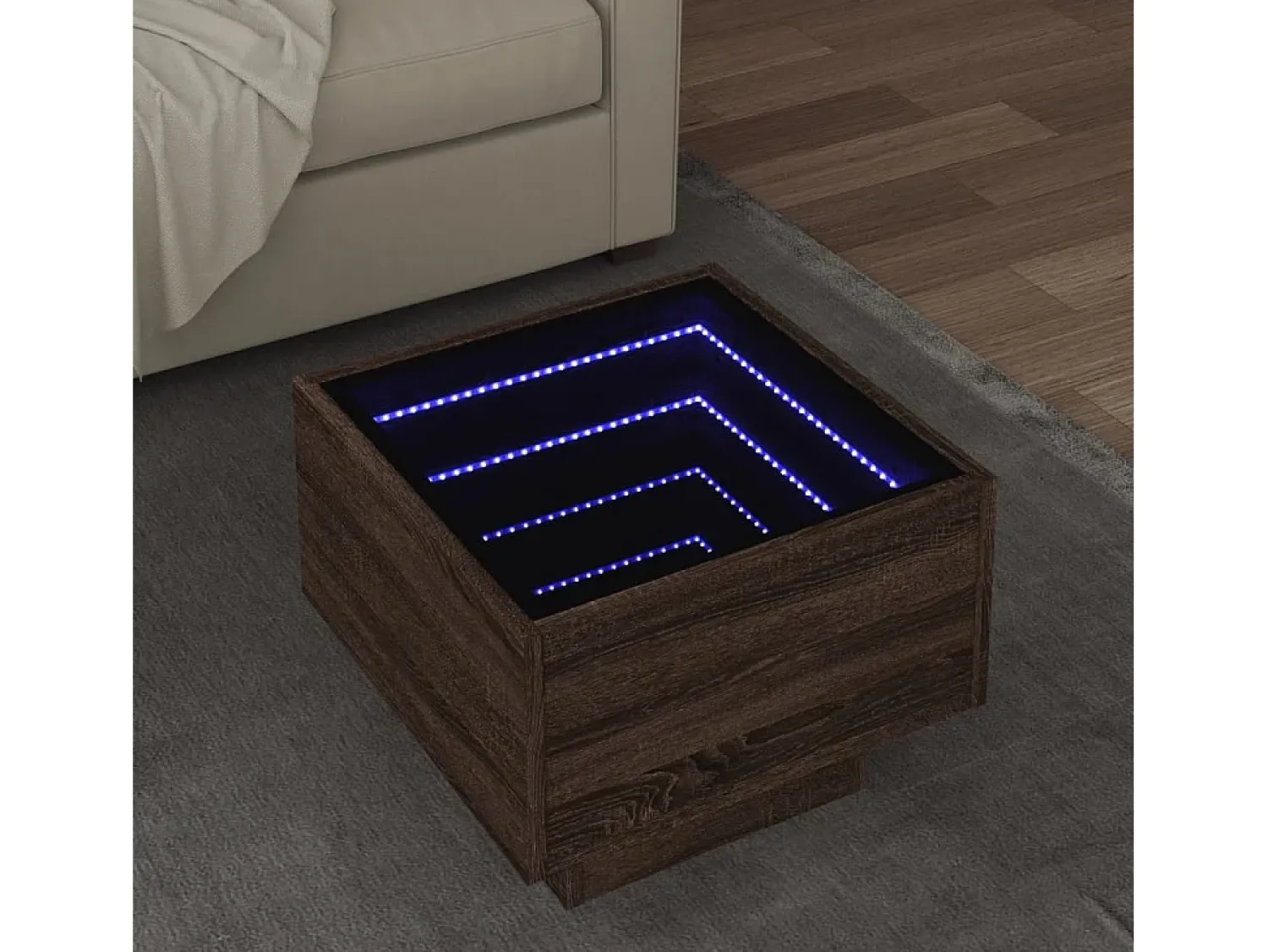 Outlet Mesa de centro | Mesa de apoio c/ LEDs 40x40x30 cm derivados de madeira Castanho