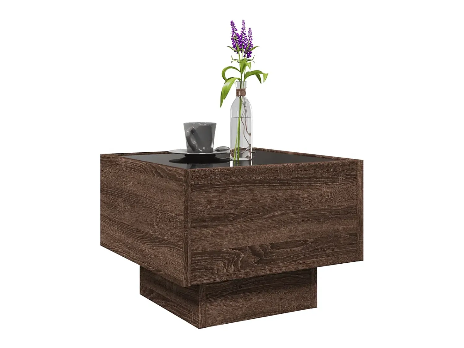 Outlet Mesa de centro | Mesa de apoio c/ LEDs 40x40x30 cm derivados de madeira Castanho