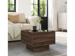 Outlet Mesa de centro | Mesa de apoio c/ LEDs 40x40x30 cm derivados de madeira Castanho