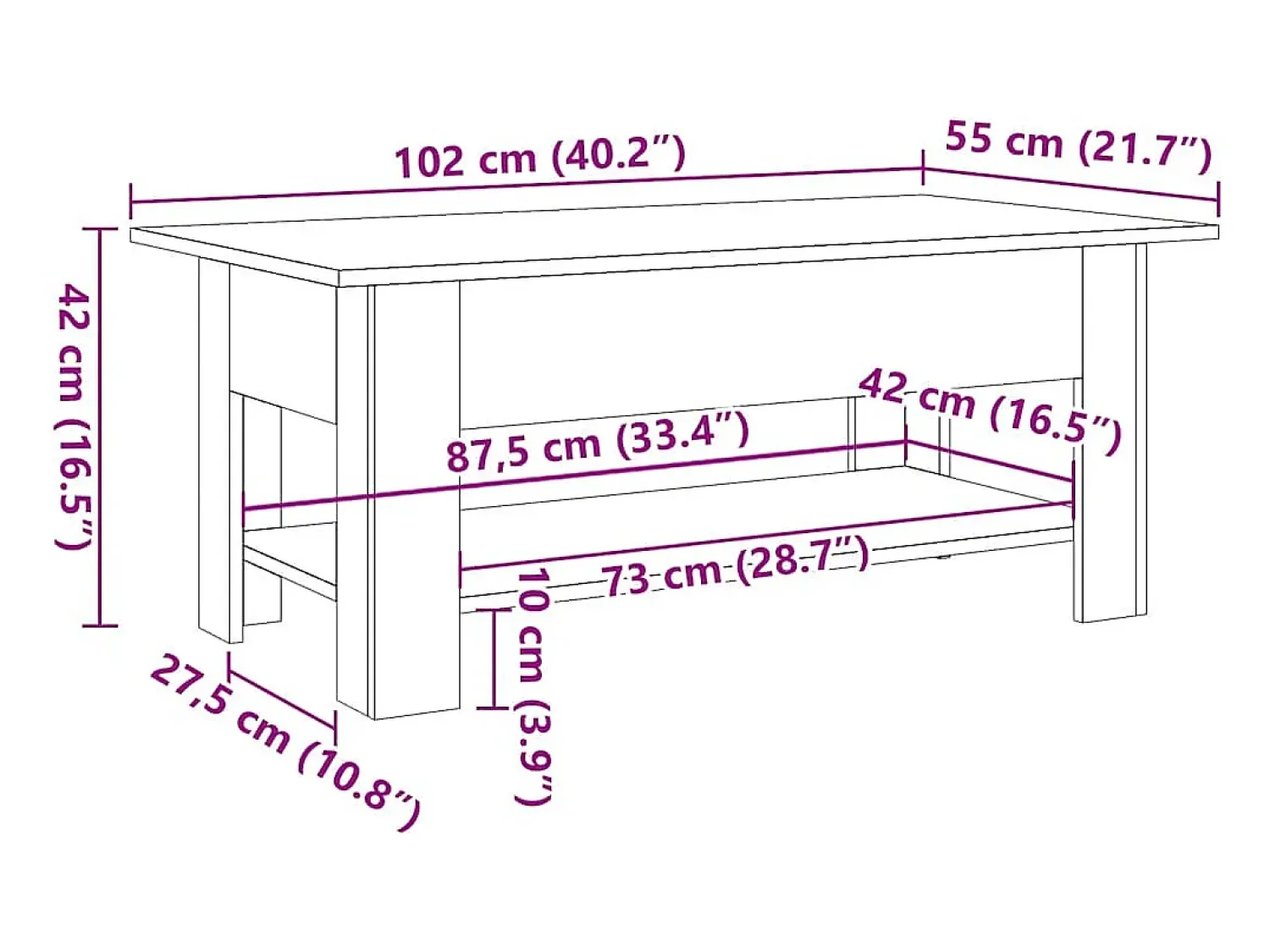 Mesa De Centro* Mesa de centro | Mesa de apoio | Mesa de café 102x55x42cm derivados de madeira carvalho artisiano Castanho