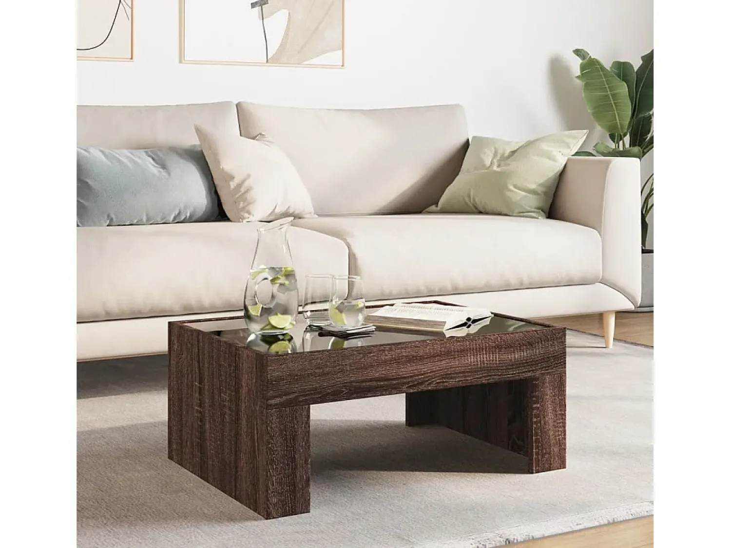 Mesa De Centro| Mesa de centro | Mesa de apoio luzes LED Infinity 70x50x30 cm carvalho Castanho