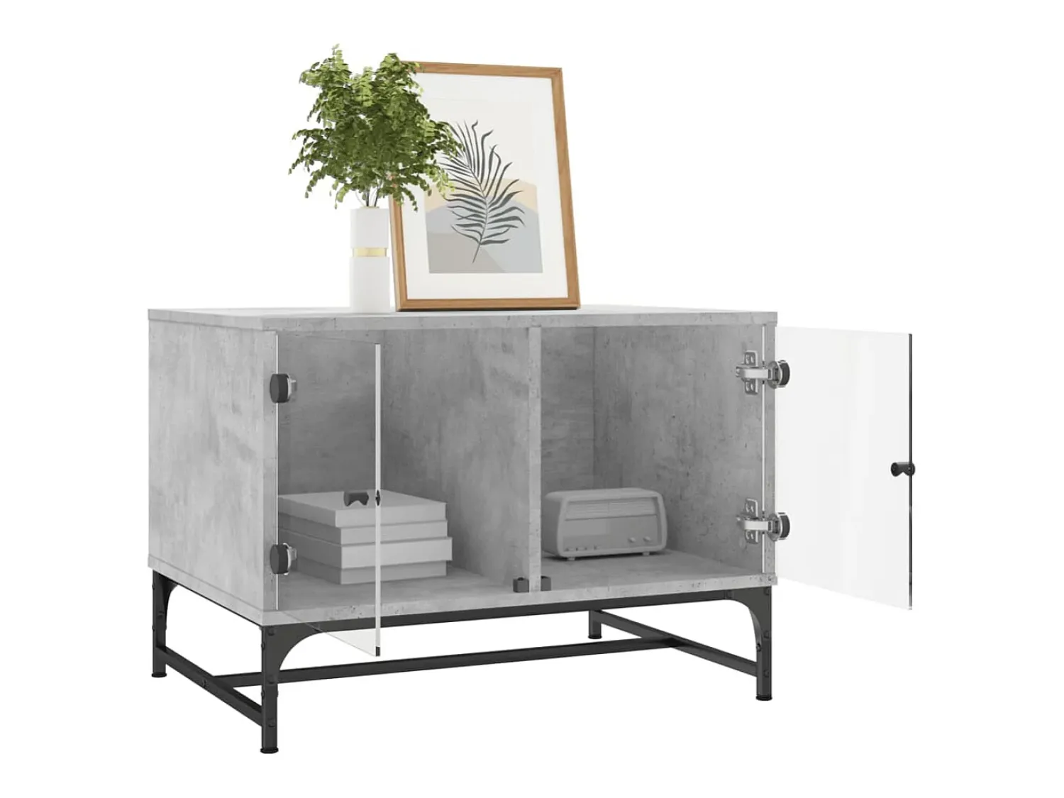 Mesa De Centro| Mesa de centro | Mesa de apoio | Mesa de café c/ portas de vidro 68.5x50x50 cm cinza cimento Cinzento