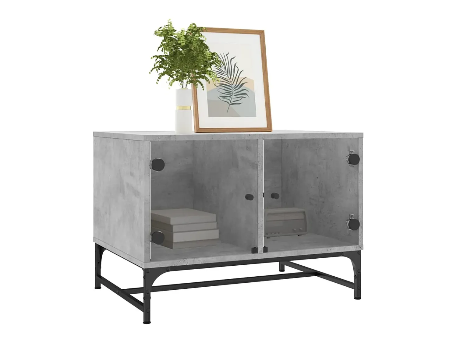 Mesa De Centro| Mesa de centro | Mesa de apoio | Mesa de café c/ portas de vidro 68.5x50x50 cm cinza cimento Cinzento