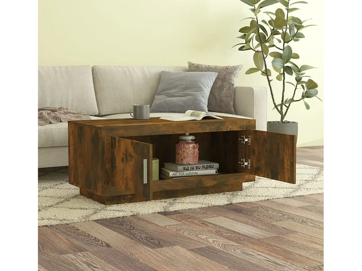 Mesa de centro | Mesa de apoio 102x50x45 cm derivados madeira carvalho fumado^ Mesa De Centro