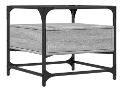 Best Mesa de centro | Mesa de apoio c/ topo de vidro 50x50x45 cm cinza sonoma aço Cinzento