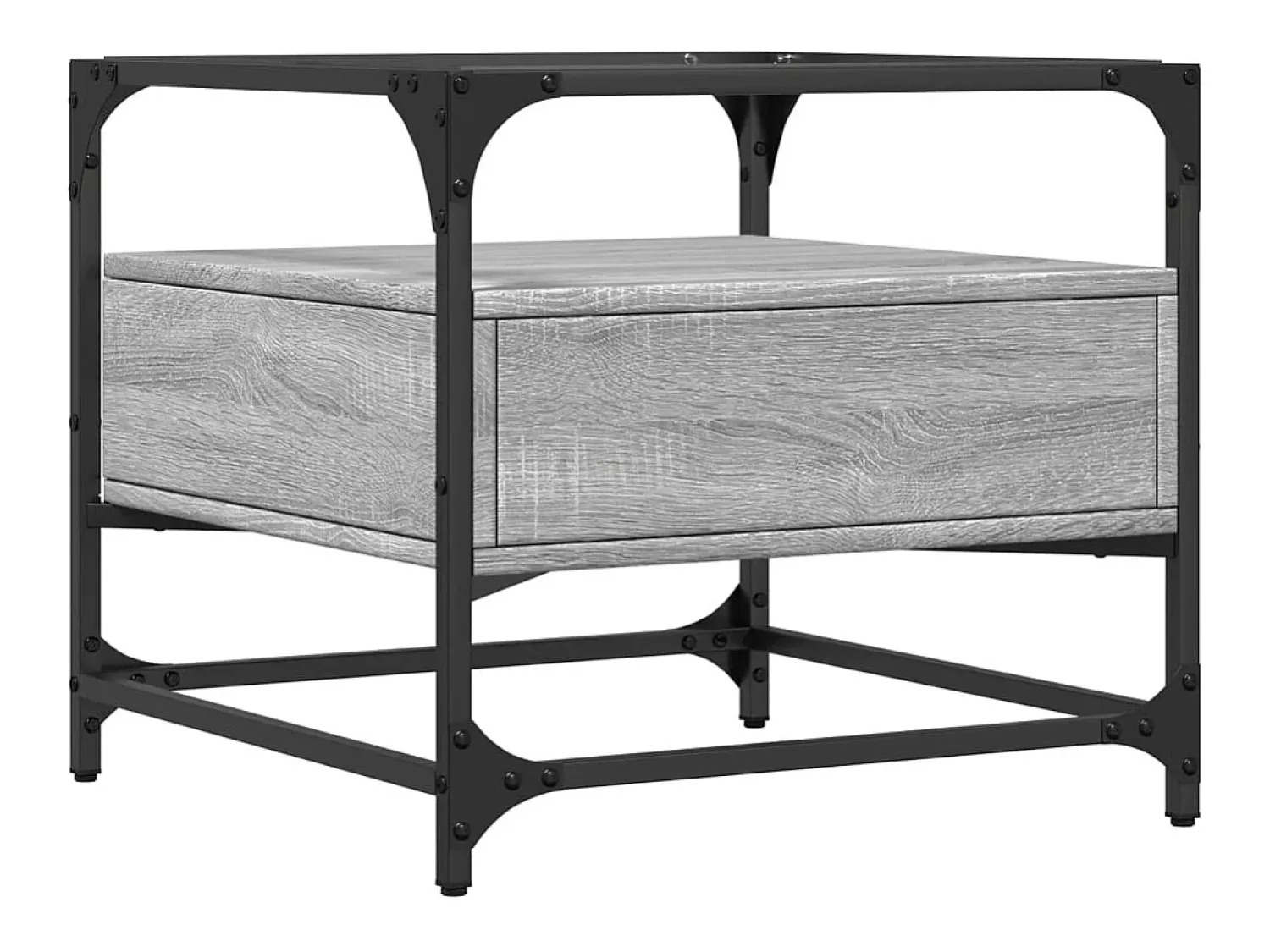 Best Mesa de centro | Mesa de apoio c/ topo de vidro 50x50x45 cm cinza sonoma aço Cinzento