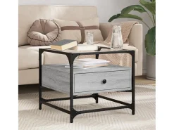 Best Mesa de centro | Mesa de apoio c/ topo de vidro 50x50x45 cm cinza sonoma aço Cinzento