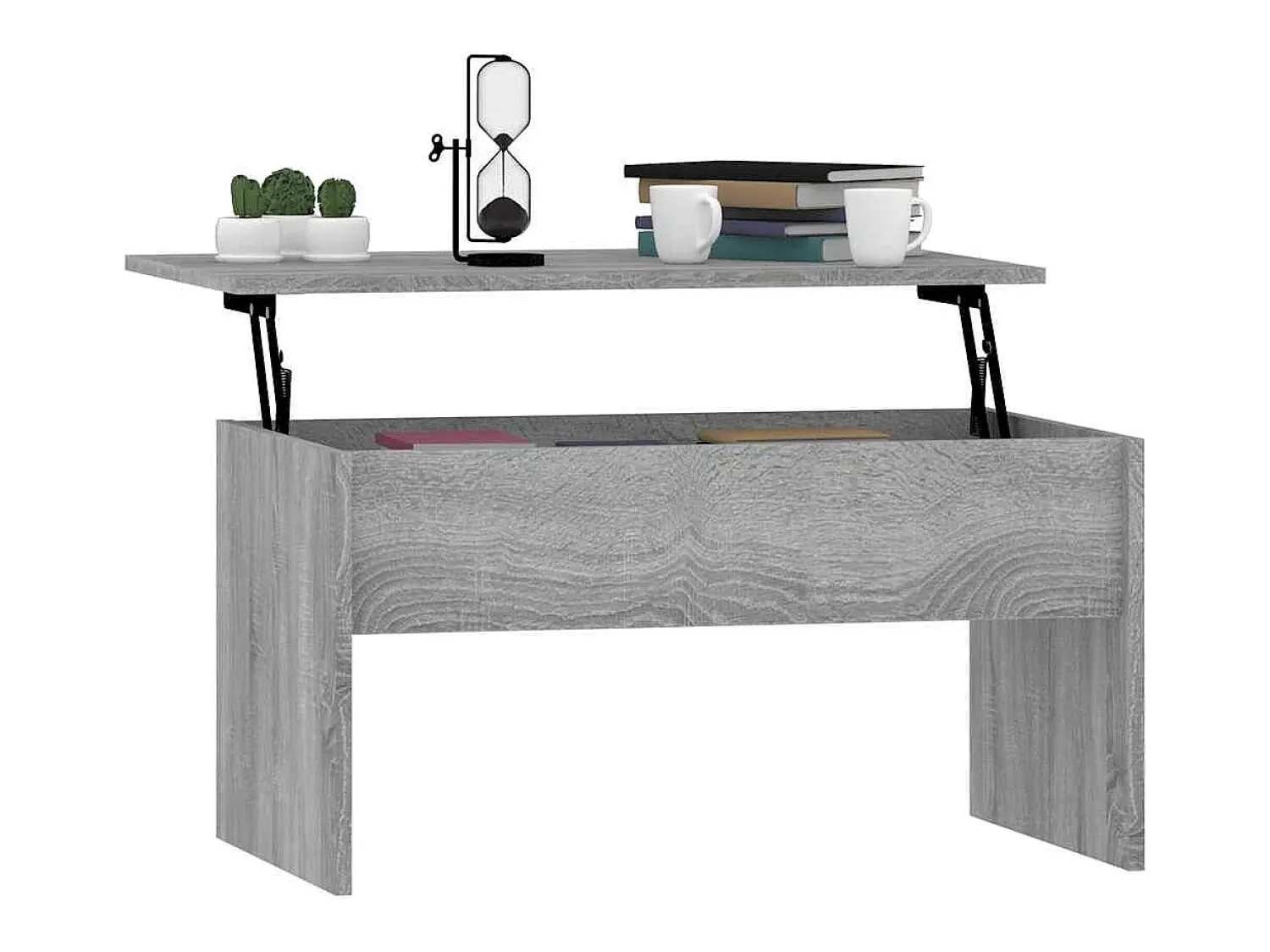Mesa de centro | Mesa de apoio 80x50.5x41.5cm madeira processada sonoma cinza^ Mesa De Centro