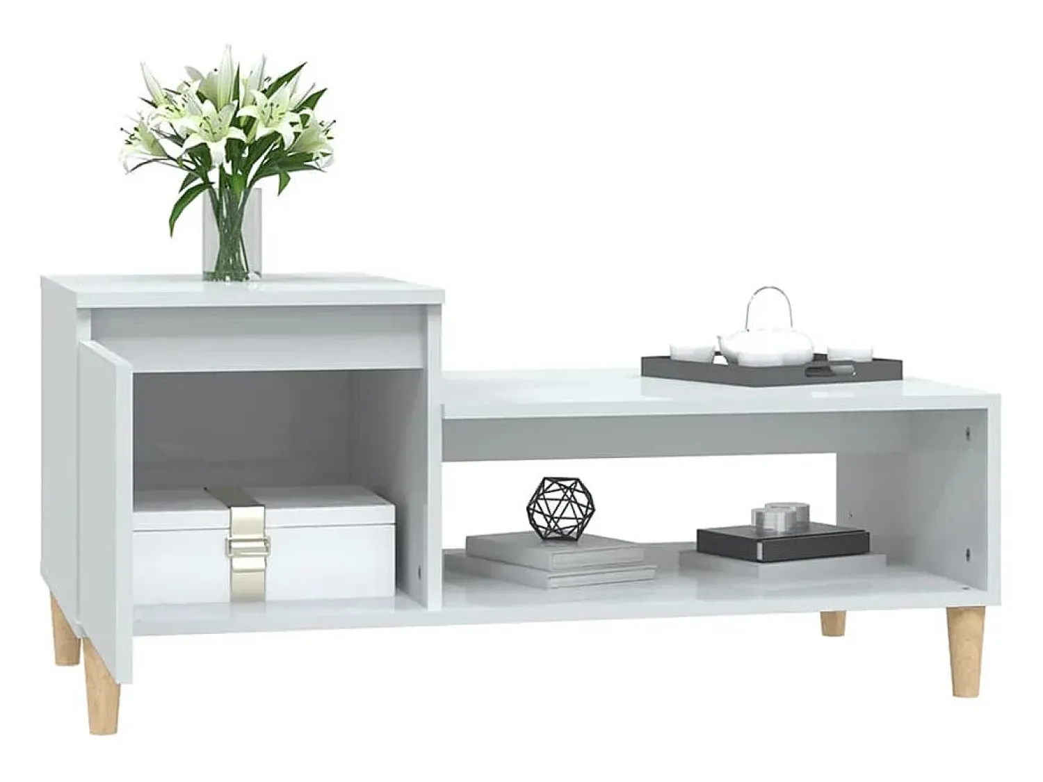Discount Mesa de centro | Mesa de apoio 100x50x45 cm derivados madeira brilhante Branco