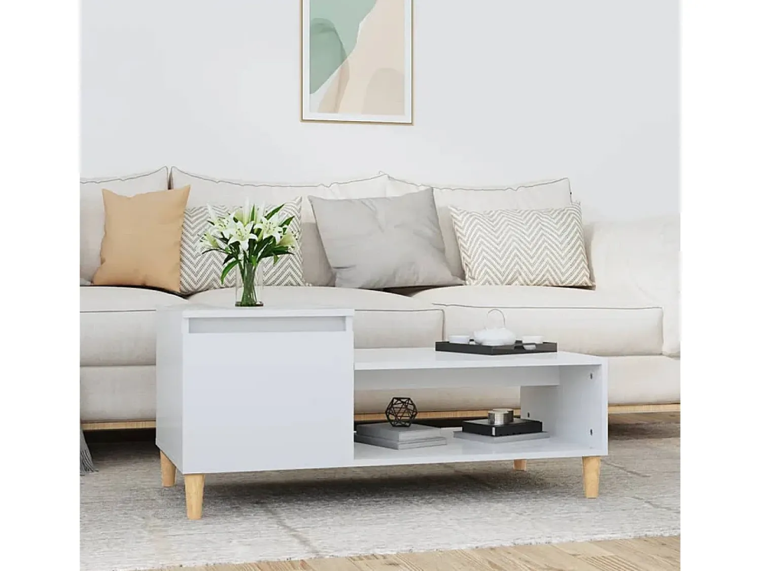 Discount Mesa de centro | Mesa de apoio 100x50x45 cm derivados madeira brilhante Branco