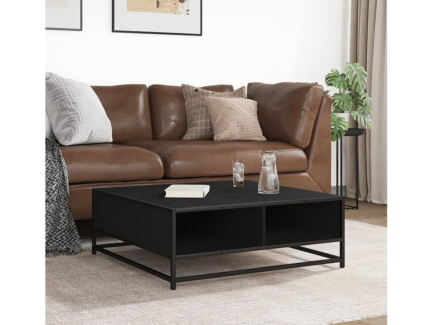 Clearance Mesa de centro | Mesa de apoio 80x80x30 cm derivados de madeira/metal Preto