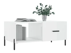 Mesa De Centro| Mesa de centro | Mesa de apoio 90x50x40 cm madeira processada brilhante Branco