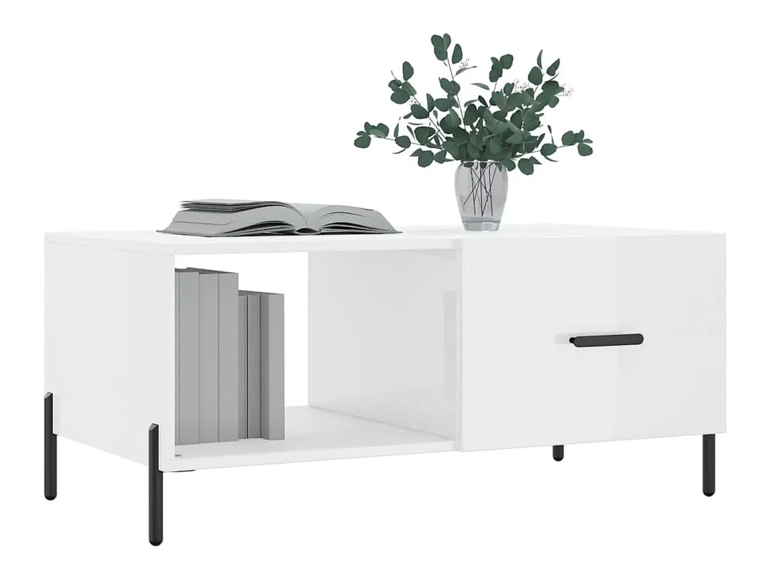 Mesa De Centro| Mesa de centro | Mesa de apoio 90x50x40 cm madeira processada brilhante Branco
