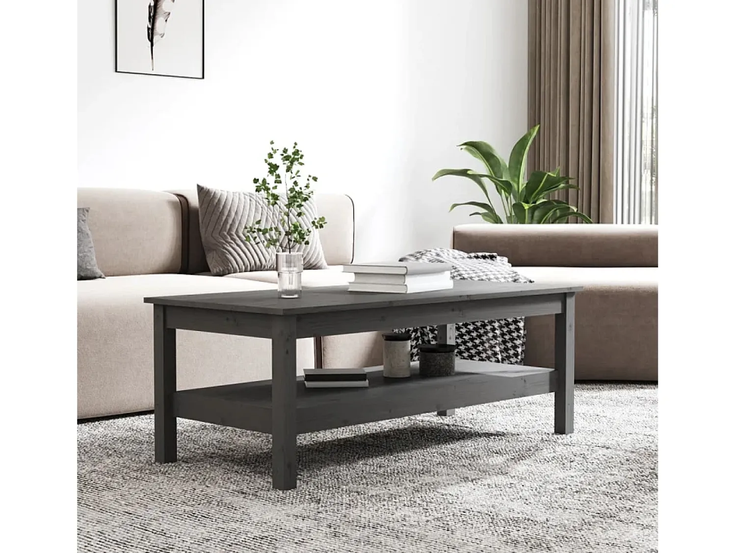 Mesa De Centro* Mesa de centro | Mesa de apoio 110x50x40 cm pinho maciço cinza Cinzento