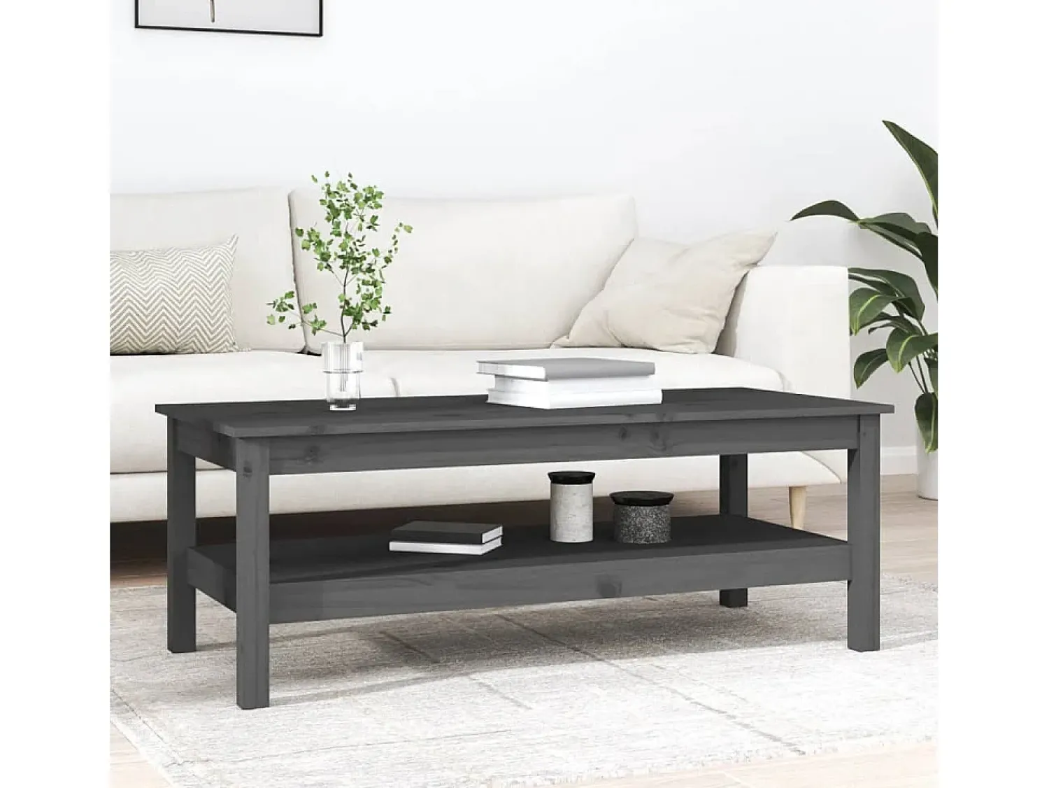 Mesa De Centro* Mesa de centro | Mesa de apoio 110x50x40 cm pinho maciço cinza Cinzento