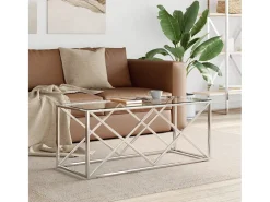 Hot Mesa de centro | Mesa de apoio | Mesa de café 110x45x45 cm aço inoxidável e vidro Prateado