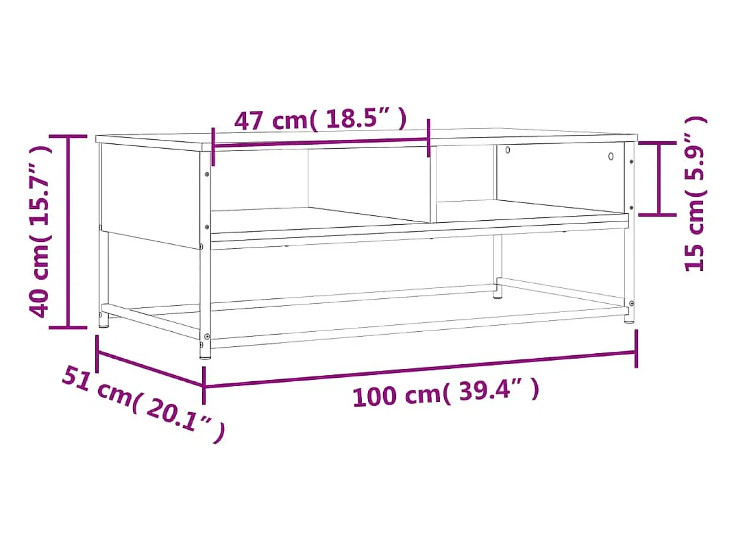 Hot Mesa de centro | Mesa de apoio 100x51x40 cm derivados madeira carvalho fumado Castanho