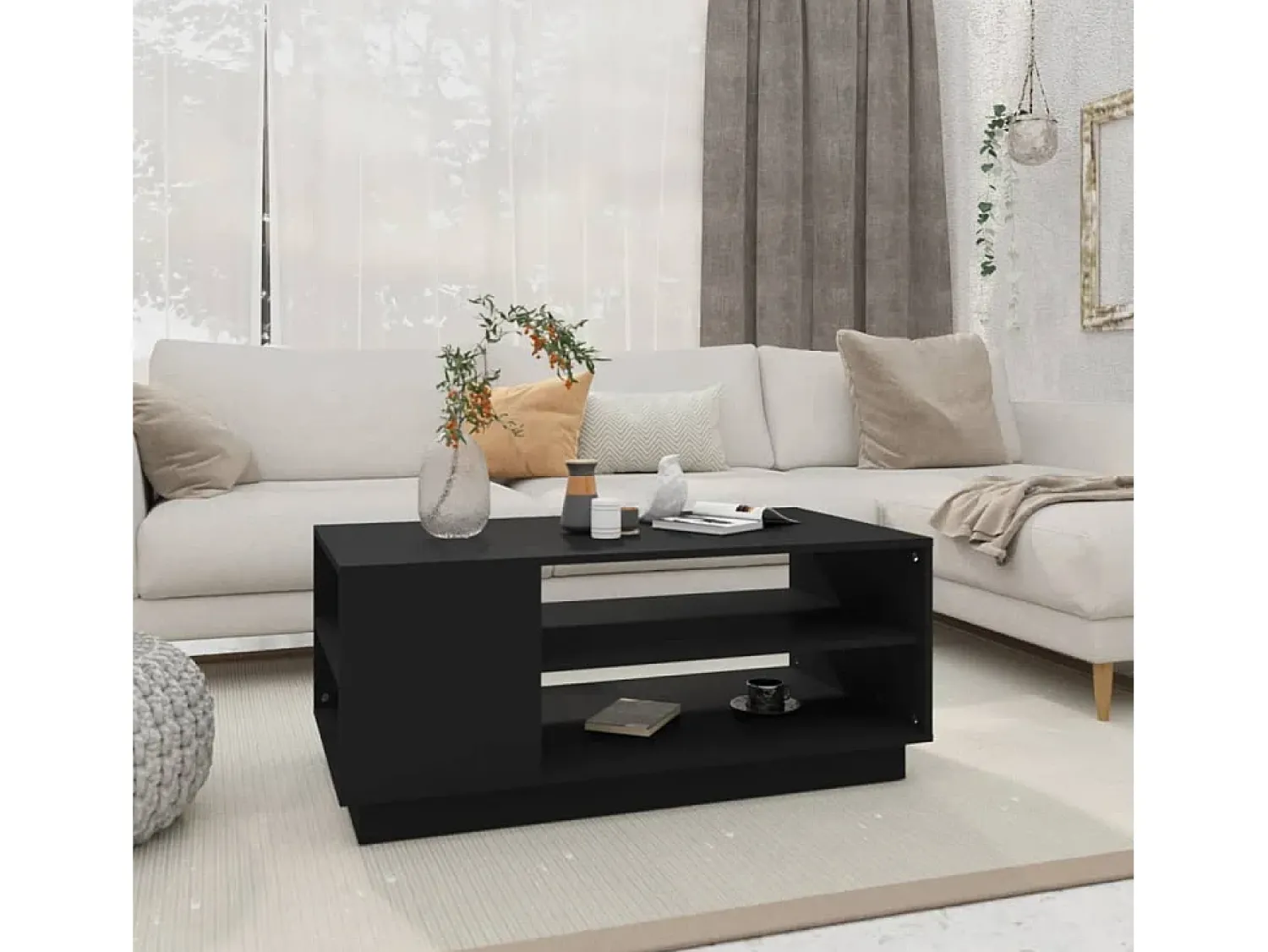 Mesa De Centro* Mesa de centro | Mesa de apoio 102x55x43 cm aglomerado Preto