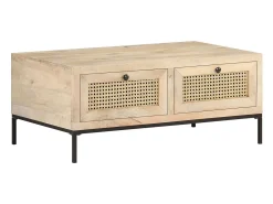 Mesa de centro | Mesa de apoio | Mesa de café 90x50x37 cm mangueira maciça e palhinha natural^ Mesa De Centro