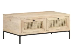 Mesa de centro | Mesa de apoio | Mesa de café 90x50x37 cm mangueira maciça e palhinha natural^ Mesa De Centro