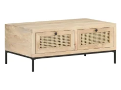 Mesa de centro | Mesa de apoio | Mesa de café 90x50x37 cm mangueira maciça e palhinha natural^ Mesa De Centro