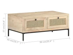 Mesa de centro | Mesa de apoio | Mesa de café 90x50x37 cm mangueira maciça e palhinha natural^ Mesa De Centro