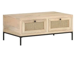 Mesa de centro | Mesa de apoio | Mesa de café 90x50x37 cm mangueira maciça e palhinha natural^ Mesa De Centro