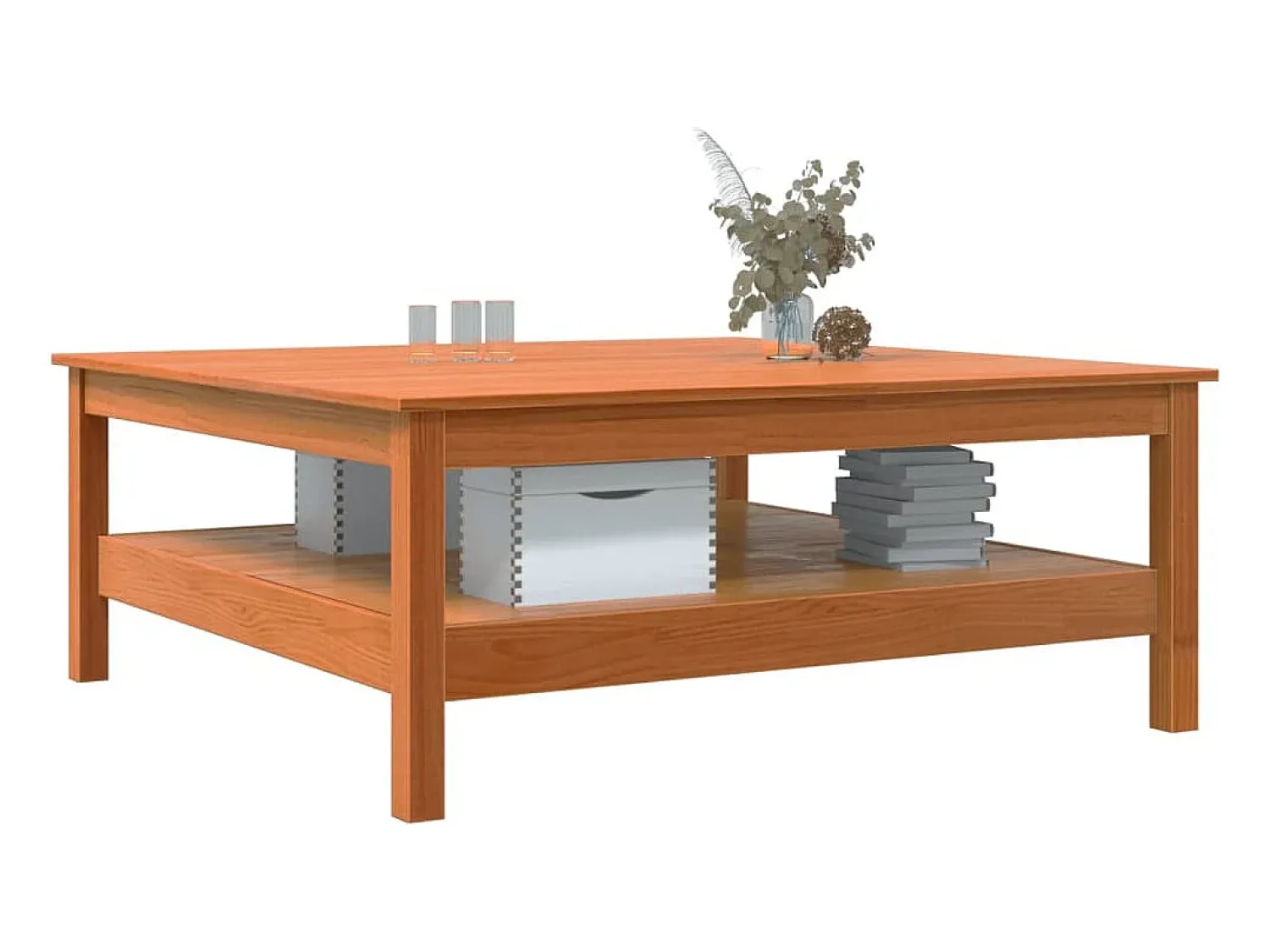 Mesa De Centro* Mesa de centro | Mesa de apoio 100x100x40 cm madeira pinho maciça cera Castanho