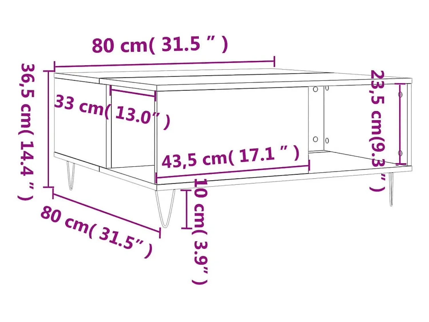 Mesa de centro | Mesa de apoio 80x80x36.5 cm derivados madeira carvalho sonoma^ Mesa De Centro