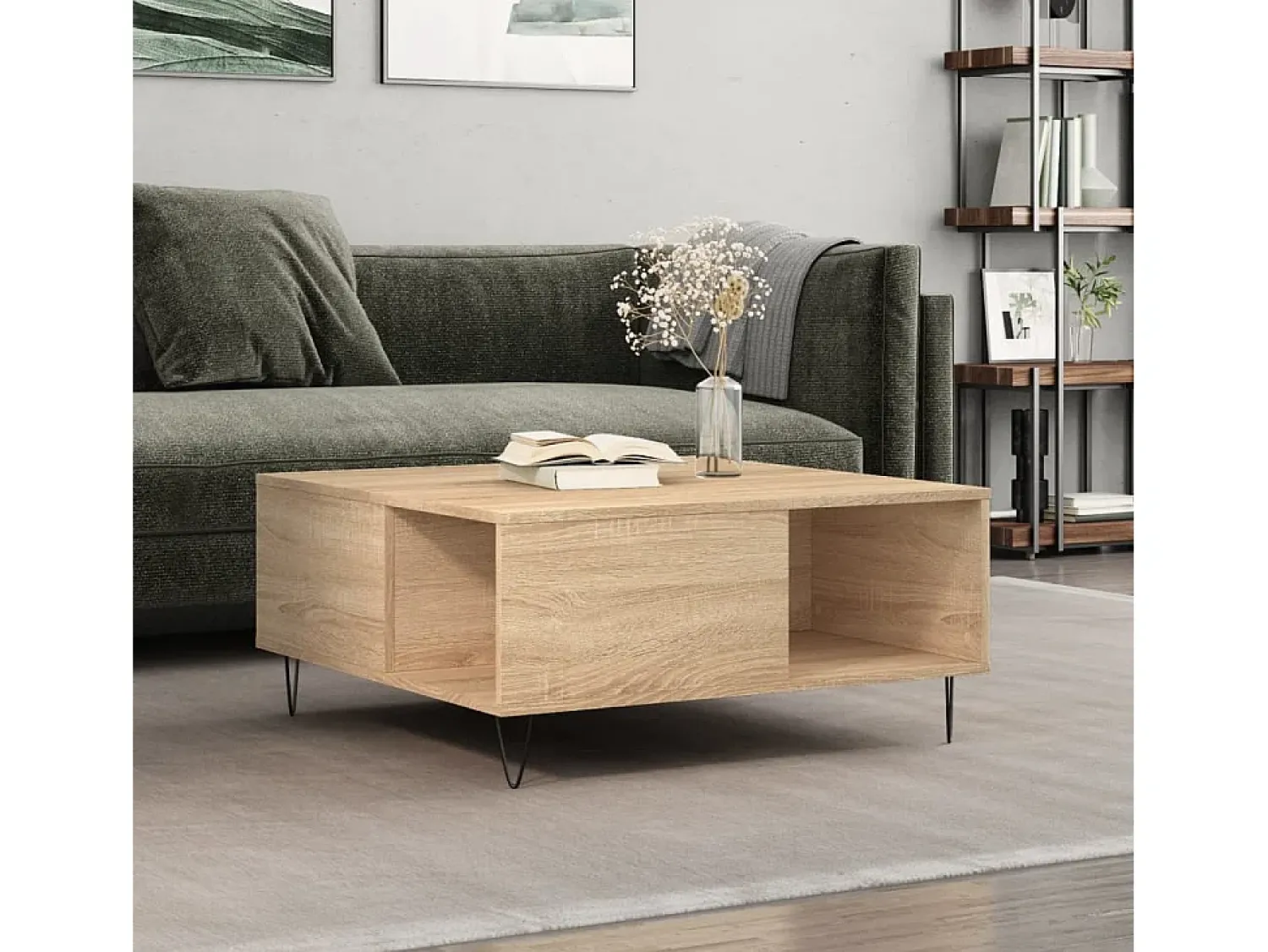 Mesa de centro | Mesa de apoio 80x80x36.5 cm derivados madeira carvalho sonoma^ Mesa De Centro