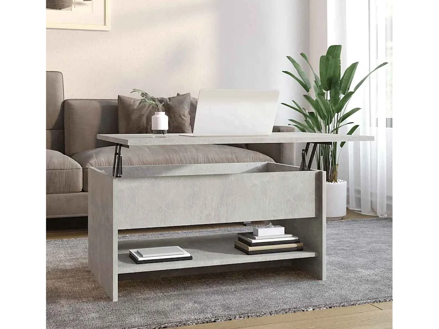 Mesa de centro | Mesa de apoio 80x50x40 cm derivados de madeira cimento^ Mesa De Centro