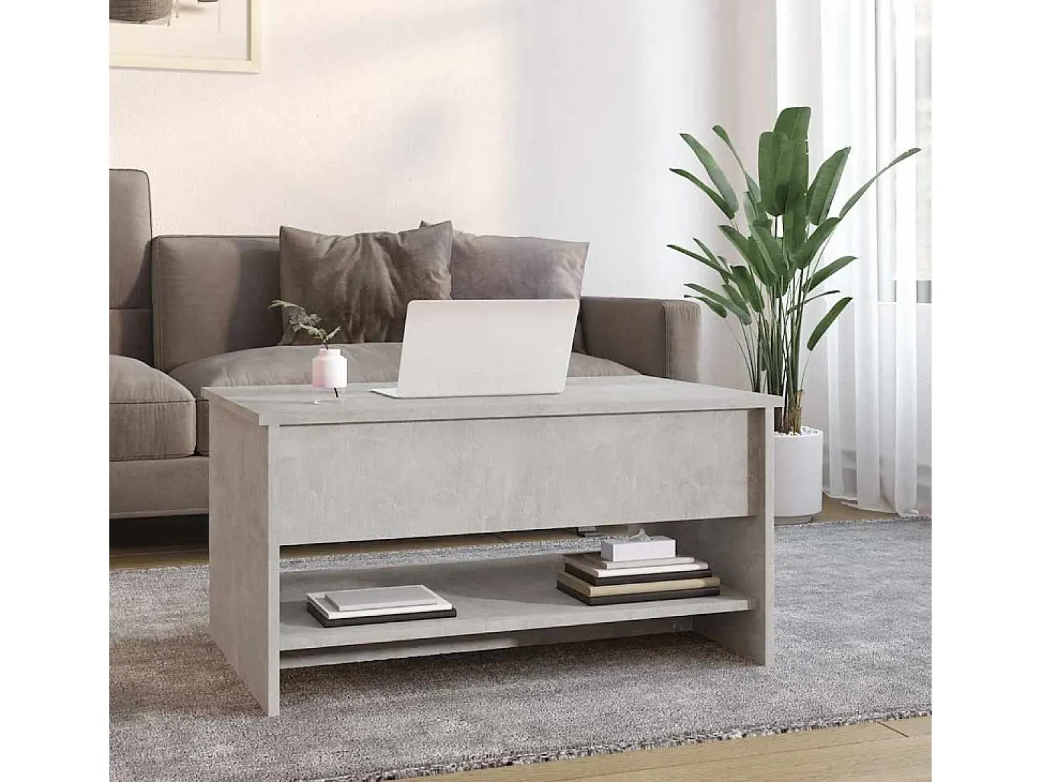 Mesa de centro | Mesa de apoio 80x50x40 cm derivados de madeira cimento^ Mesa De Centro