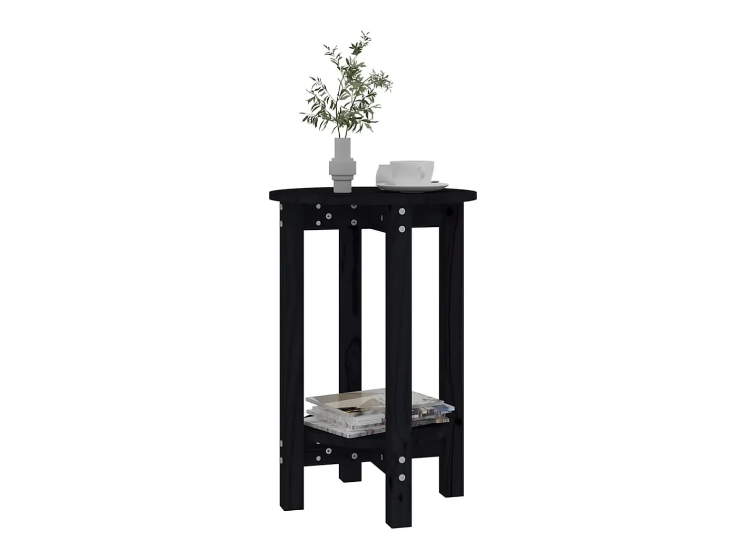 Mesa De Centro* Mesa de centro | Mesa de apoio Ø 40x60 cm madeira de pinho maciça Preto